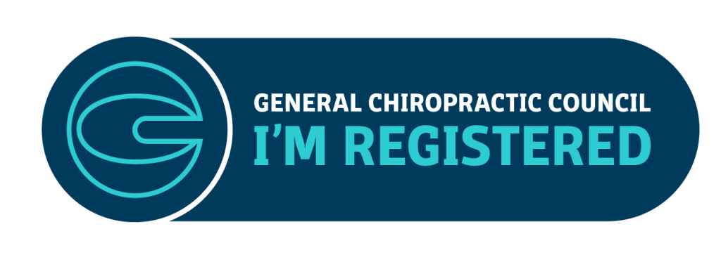 Logo of the General Chiropractic Council indicating registration status.